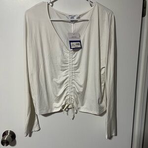 JoyLab White Long Sleeve Ruched V-Neck Top